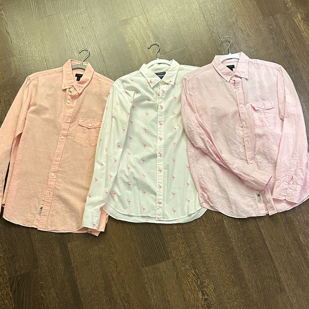 3 Men’s Slim Fit Button Down Shirts Bundle - 2 J Crew + Bonobos Flamingo Medium